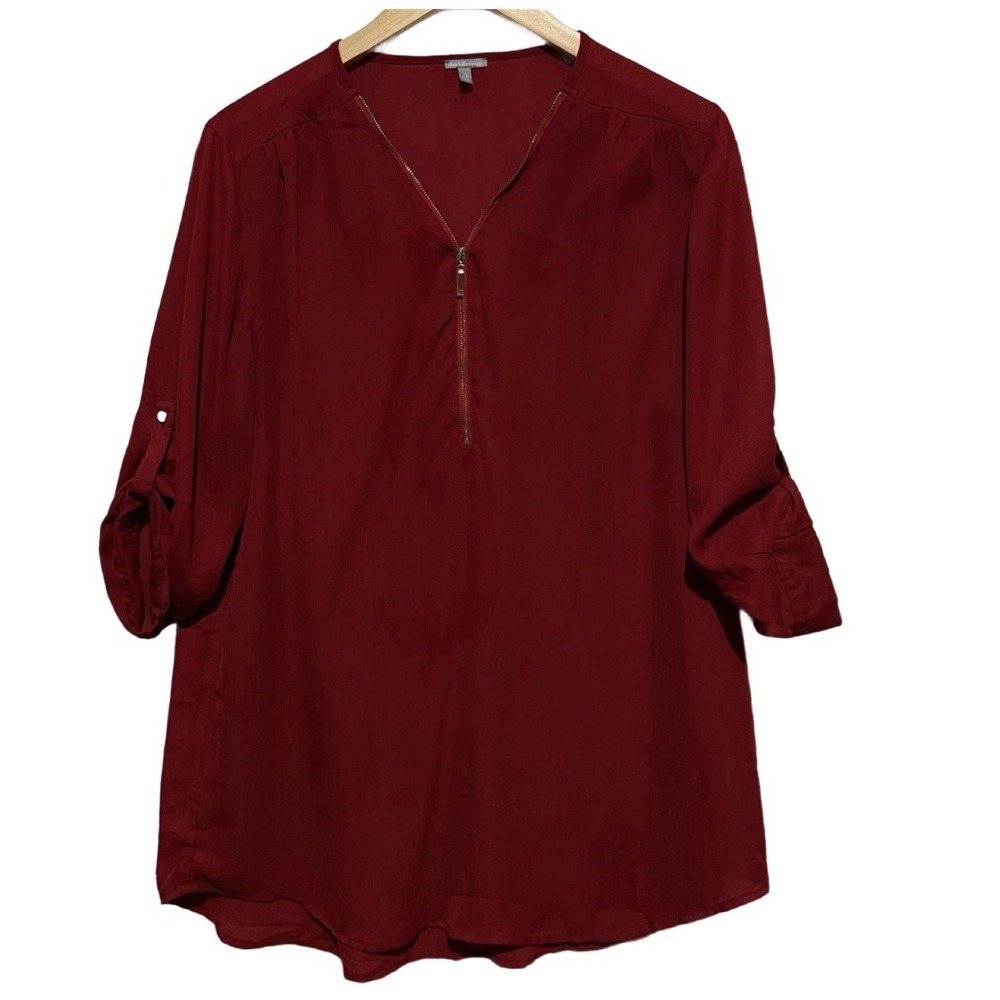 Charlotte Russe‎ Sheet Blouse V-Neck Zip Top Wine Size XL